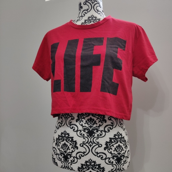 Life Graphic Print Crop Top T Shirt in Red - Picture 2 of 6